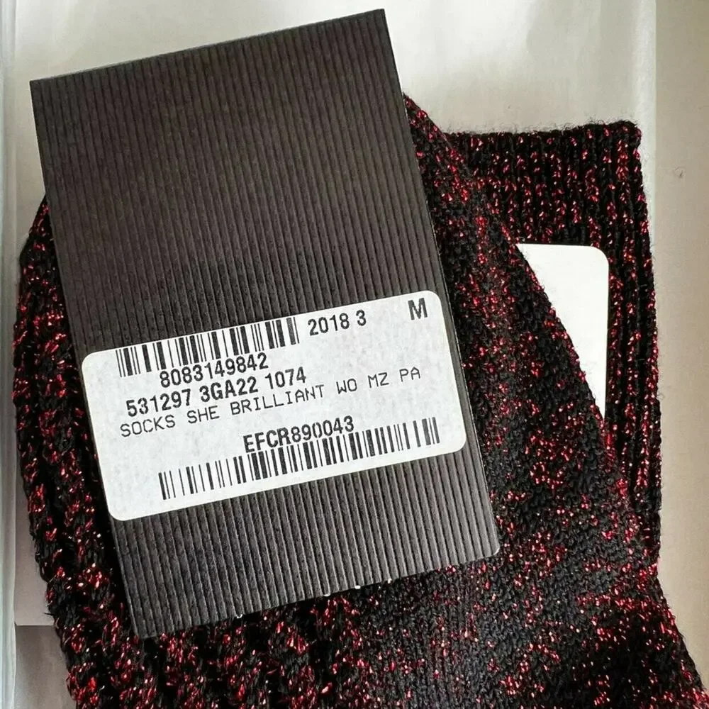 Gucci Wool Red/Black Metallic Crew Socks, M9 20-22cm